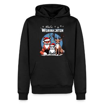 Fuchs Hase und Hirsch wünschen Frohe Weihnachten - Männer Premium Bio Hoodie - Schwarz - Vorne - Nico (187cm)