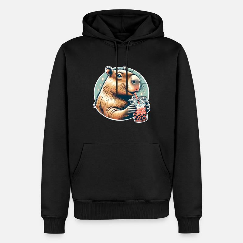 Capybara Bubble Tea - Männer Premium Bio Hoodie - Schwarz