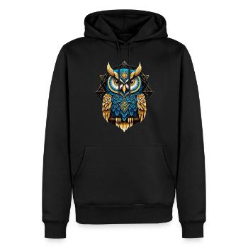 Eule Vogel Wächter Nacht Natur Mystisch Bunt Kunst - Männer Premium Bio Hoodie - Schwarz - Vorne - Nico (187cm)