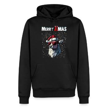 Rentier mit Weihnachtsmütze wünscht Merry Xmas - Männer Premium Bio Hoodie - Schwarz - Vorne - Nico (187cm)