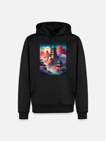 Japanese castles on mountains - Men’s Premium Organic Hoodie - black