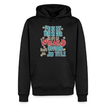 Product Manager Wizard - Männer Premium Bio Hoodie - Schwarz - Vorne - Nico (187cm)