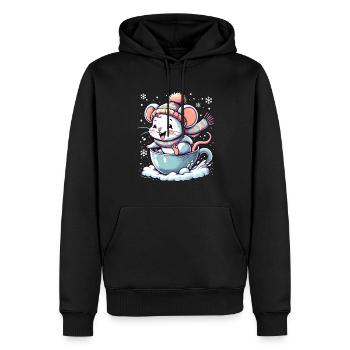 Souris mignonne en tasse conduisant un traîneau sur la neige - Sweat à capuche Premium bio Homme - noir - Devant - Nico (187cm)