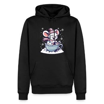 Mignon souris balade traîneau dans la neige drôle - Sweat à capuche Premium bio Homme - noir - Devant - Nico (187cm)