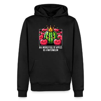 DANS UN MONDE PLEIN DE POMMES, SOYEZ UNE PASTÈQUE - Sweat à capuche Premium bio Homme - noir - Devant - Nico (187cm)