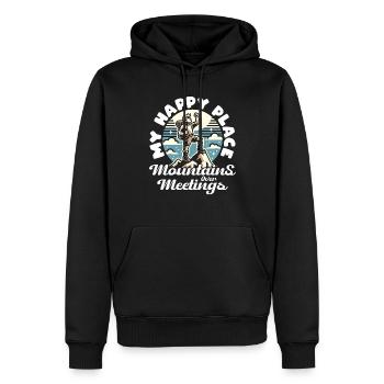 MY HAPPY PLACE: MOUNTAINS OVER MEETINGS - Men’s Premium Organic Hoodie - black - Front - Nico (187cm)