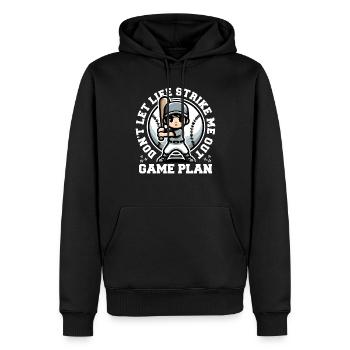 SPIELPLAN: LASS MICH NICHT VOM LEBEN SCHLAGEN - Männer Premium Bio Hoodie - Schwarz - Vorne - Nico (187cm)