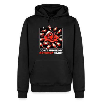 VERURTEILE MEINE KETCHUP-GEWOHNHEIT NICHT - Männer Premium Bio Hoodie - Schwarz - Vorne - Nico (187cm)