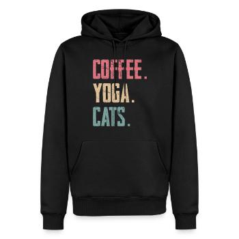 Café Yoga Chats - Sweat à capuche Premium bio Homme - noir - Devant - Nico (187cm)