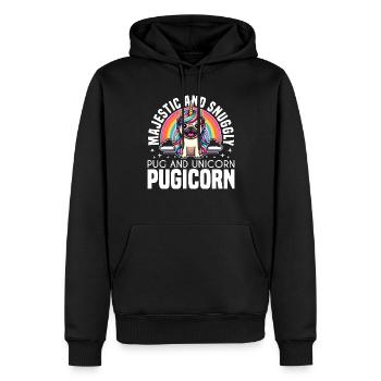 MAJESTUEUX ET CÂLIN - CARLIN ET LICORNE - PUGICORN - Sweat à capuche Premium bio Homme - noir - Devant - Nico (187cm)