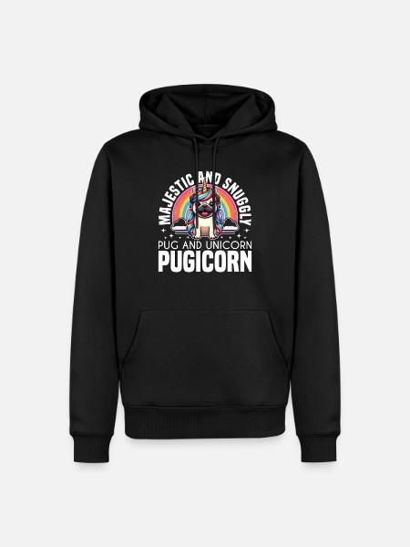 MAJESTÄTISCH UND KUSCHELIG - MOPS UND EINHORN - PUGICORN - Männer Premium Bio Hoodie - Schwarz