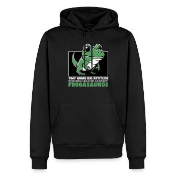 WINZIGE ARME, GROSSE HALTUNG - FROGASAURUS - Männer Premium Bio Hoodie - Schwarz - Vorne - Nico (187cm)