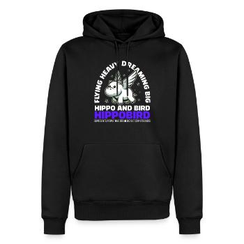 FLYING HEAVY DREAMING BIG - NILPFERD UND VOGEL - Männer Premium Bio Hoodie - Schwarz - Vorne - Nico (187cm)