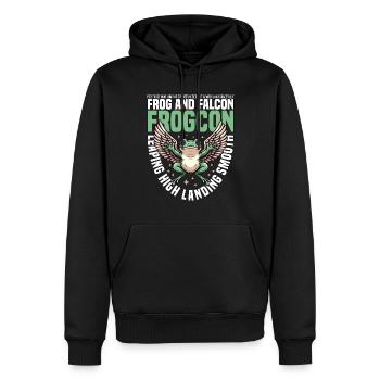 SPRINGENDE HOCHLANDUNG GLATT - FROSCH UND FALKE - Männer Premium Bio Hoodie - Schwarz - Vorne - Nico (187cm)