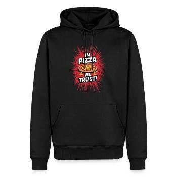 In pizza we trust! - Men’s Premium Organic Hoodie - black - Front - Nico (187cm)