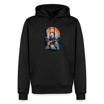 Punk-Einhorn mit Gitarre - Männer Premium Bio Hoodie - Schwarz - Vorne - Nico (187cm)