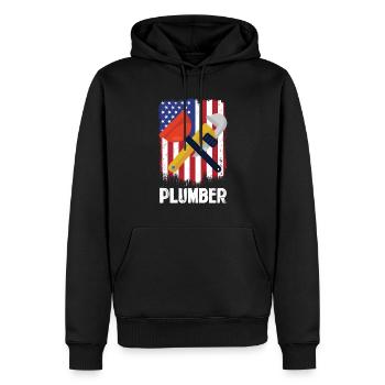 Plumber tools in front of US flag - Men’s Premium Organic Hoodie - black - Front - Nico (187cm)