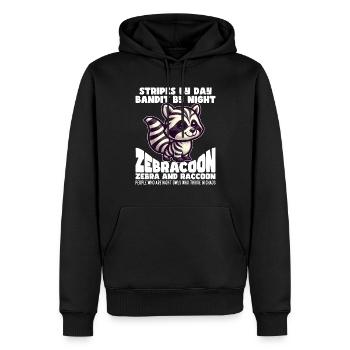 STREIFEN BEI TAG, BANDIT BEI NACHT - ZEBRA UND WASCHBÄR - Männer Premium Bio Hoodie - Schwarz - Vorne - Nico (187cm)