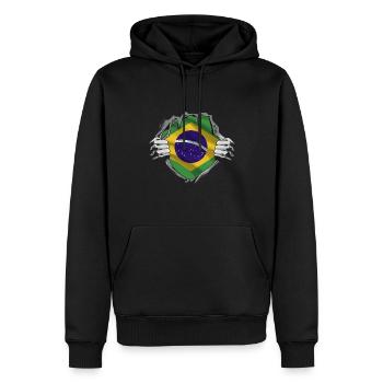 Drapeau brésilien Force Fierté - Sweat à capuche Premium bio Homme - noir - Devant - Nico (187cm)