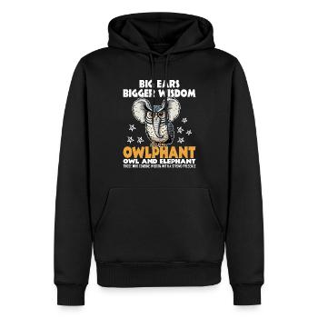 GROSSE OHREN, GRÖSSERE WEISHEIT - EULE UND ELEFANT - Männer Premium Bio Hoodie - Schwarz - Vorne - Nico (187cm)