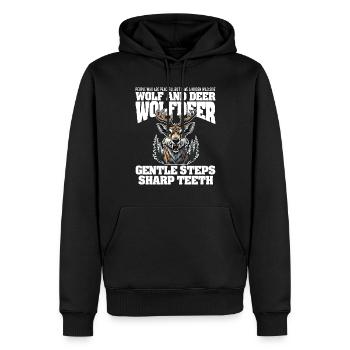 GENTLE STEPS SHARP TEETH - WOLF AND DEER - Men’s Premium Organic Hoodie - black - Front - Nico (187cm)