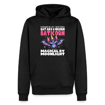MAGISCH BEI MONDSCHEIN - FLEDERMAUS UND EINHORN - BATICORN - Männer Premium Bio Hoodie - Schwarz - Vorne - Nico (187cm)