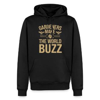 Bee-friendly gardener, pollinator, garden and - Men’s Premium Organic Hoodie - black - Front - Nico (187cm)