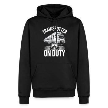 Railfan Passionné de train Amoureux des locomotives - Sweat à capuche Premium bio Homme - noir - Devant - Nico (187cm)