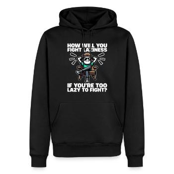 COMMENT LUTTER CONTRE LA PARESSE SI VOUS AVEZ LA FLEMME DE VOUS BATTRE ? - Sweat à capuche Premium bio Homme - noir - Devant - Nico (187cm)