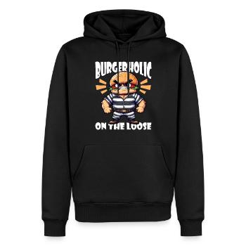 BURGERHOLIC AUF FREIEM FUSS - Männer Premium Bio Hoodie - Schwarz - Vorne - Nico (187cm)