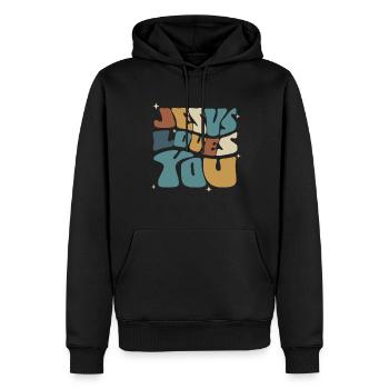 Jesus Loves You Spiritual Message - Men’s Premium Organic Hoodie - black - Front - Nico (187cm)