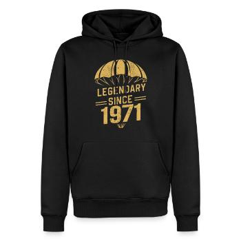 Légendaire depuis 1971 - Parachutiste Anniversaire Vintage - Sweat à capuche Premium bio Homme - noir - Devant - Nico (187cm)