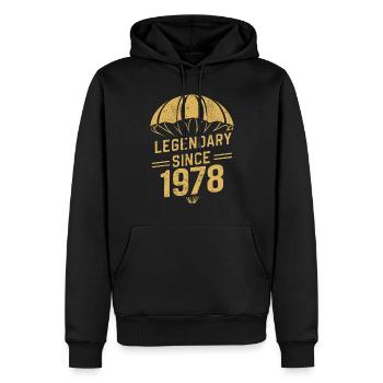 Légendaire depuis 1978 - Parachutiste Anniversaire Vintage - Sweat à capuche Premium bio Homme - noir - Devant - Nico (187cm)