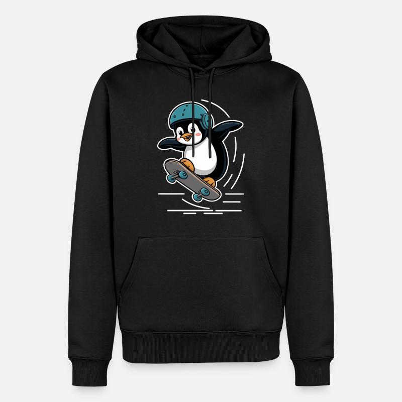 Skateboard Fahrender Pinguin Mit Helm - Männer Premium Bio Hoodie - Schwarz