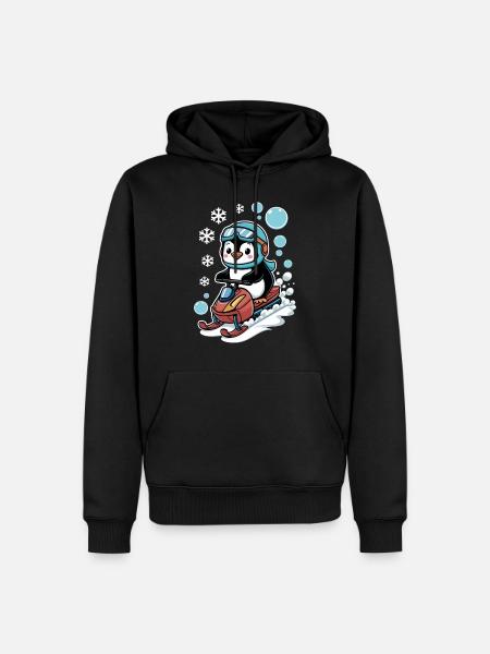 Cute Penguin on Snowmobile Adventure - Men’s Premium Organic Hoodie - black