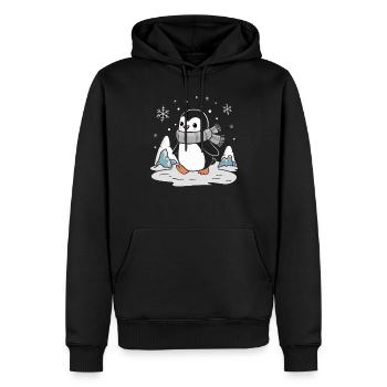 Lustiger Pinguin Im Winterwunderland - Männer Premium Bio Hoodie - Schwarz - Vorne - Nico (187cm)