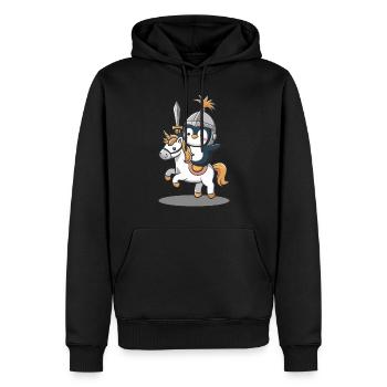 Knight Penguin chevauche une licorne - Sweat à capuche Premium bio Homme - noir - Devant - Nico (187cm)