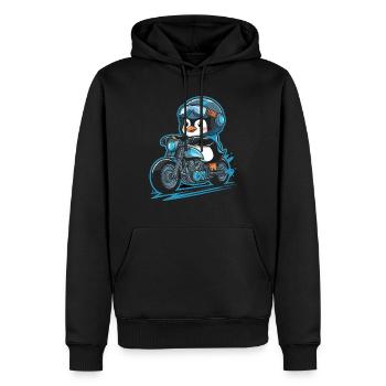 Pinguin Auf Motorrad Mit Helm - Männer Premium Bio Hoodie - Schwarz - Vorne - Nico (187cm)