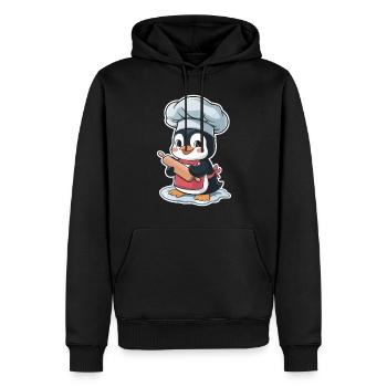 Cute penguin baker with rolling pin - Men’s Premium Organic Hoodie - black - Front - Nico (187cm)