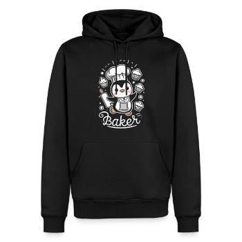 Cute penguin baker with muffins and - Men’s Premium Organic Hoodie - black - Front - Nico (187cm)