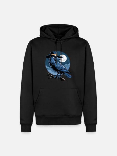 Corbeau conte de fées Fantasy Nuit Pleine lune Ornithologue - Sweat à capuche Premium bio Homme - noir