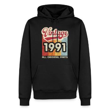 Millésime 1991 - Sweat à capuche Premium bio Homme - noir - Devant - Nico (187cm)