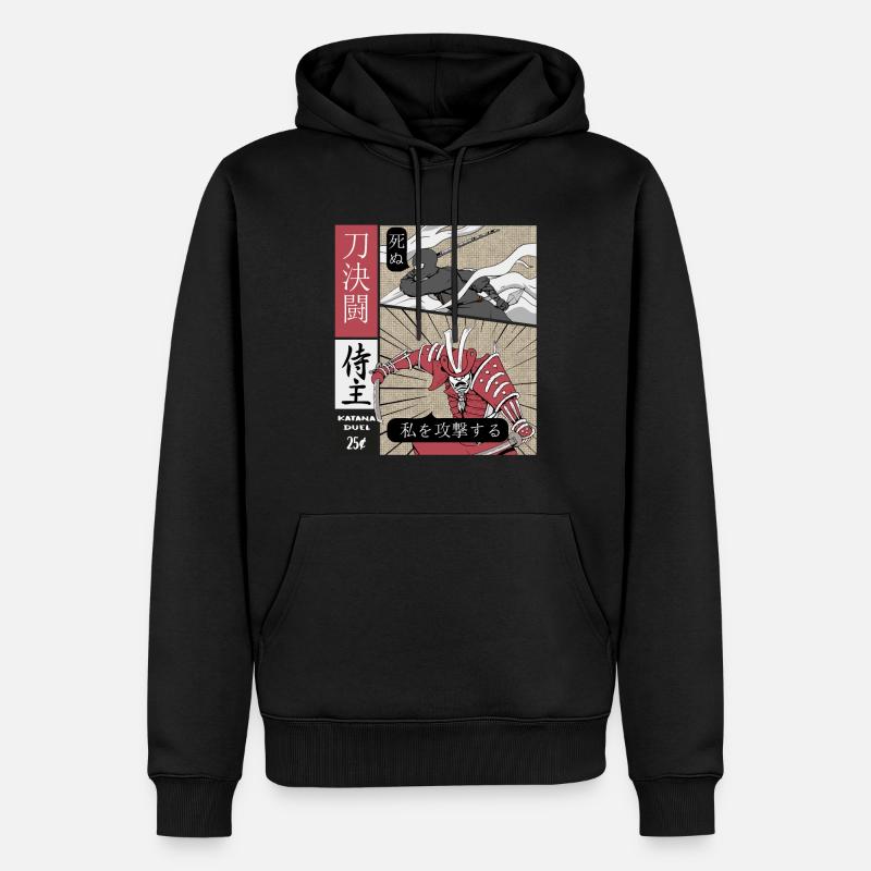 Katana Duell Ninja vs Samurai - Männer Premium Bio Hoodie - Schwarz