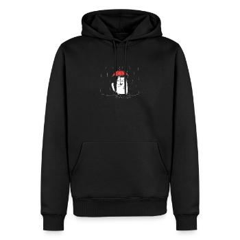 Katze mit Regenschirm - Männer Premium Bio Hoodie - Schwarz - Vorne - Nico (187cm)