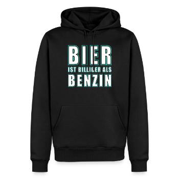 Bier ist billiger als Benzin! - Männer Premium Bio Hoodie - Schwarz - Vorne - Nico (187cm)