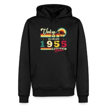 Vintage Enero 1955 Vintage Retro Cumpleaños - Sudadera con capucha prémium ecológica para hombre - negro - delante - Nico (187cm)
