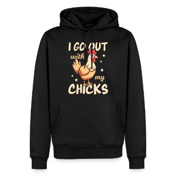 Je sors avec mes poussins - Funny Chicken Lover - Sweat à capuche Premium bio Homme - noir - Devant - Nico (187cm)