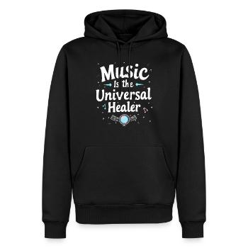 Musicothérapie, Guérison émotionnelle, Relaxation - Sweat à capuche Premium bio Homme - noir - Devant - Nico (187cm)