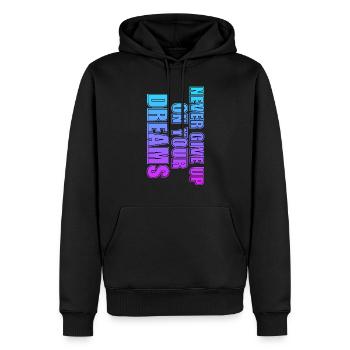 NEVER GIVE UP ON YOUR DREAMS - Männer Premium Bio Hoodie - Schwarz - Vorne - Nico (187cm)