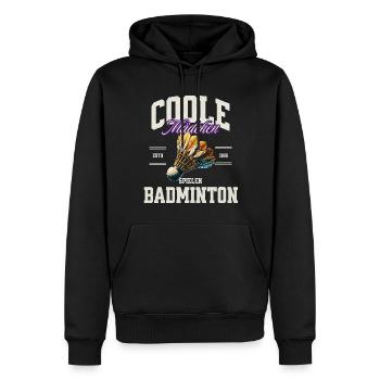 Badminton Mädchen - Männer Premium Bio Hoodie - Schwarz - Vorne - Nico (187cm)